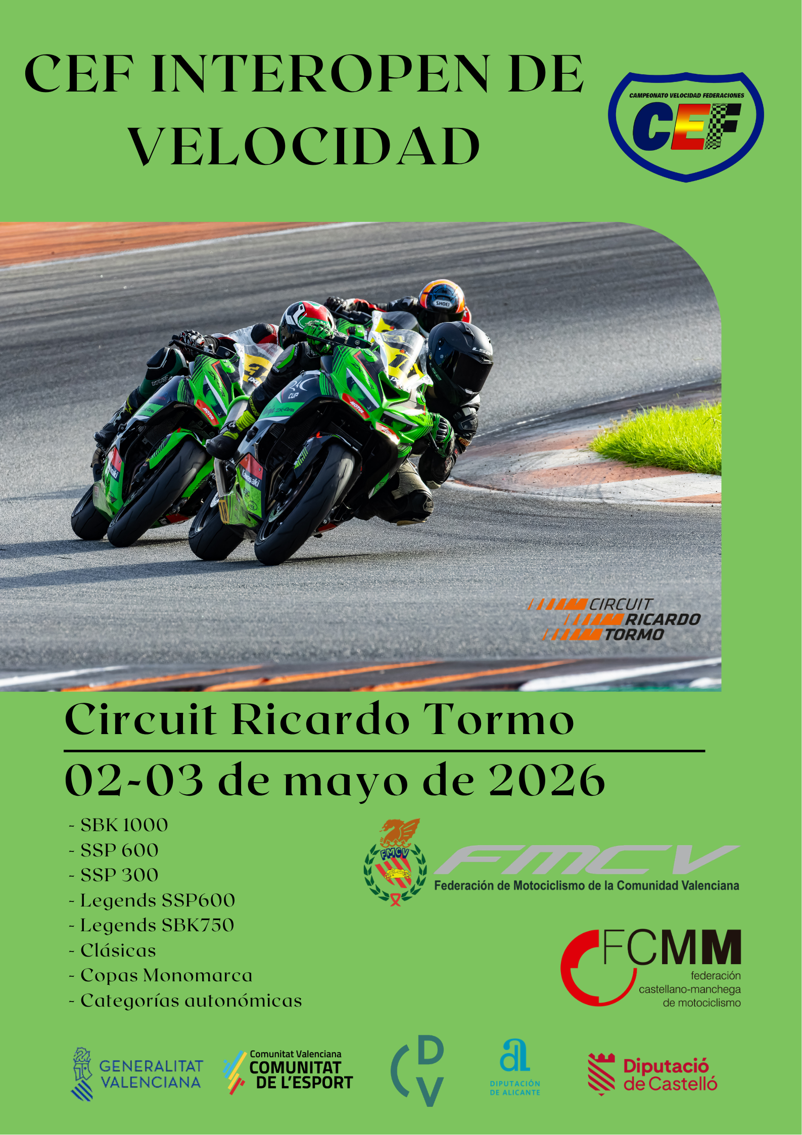 El CEF InterOpen de Velocidad llega al Circuit Ricardo Tormo el 2 y 3 de mayo